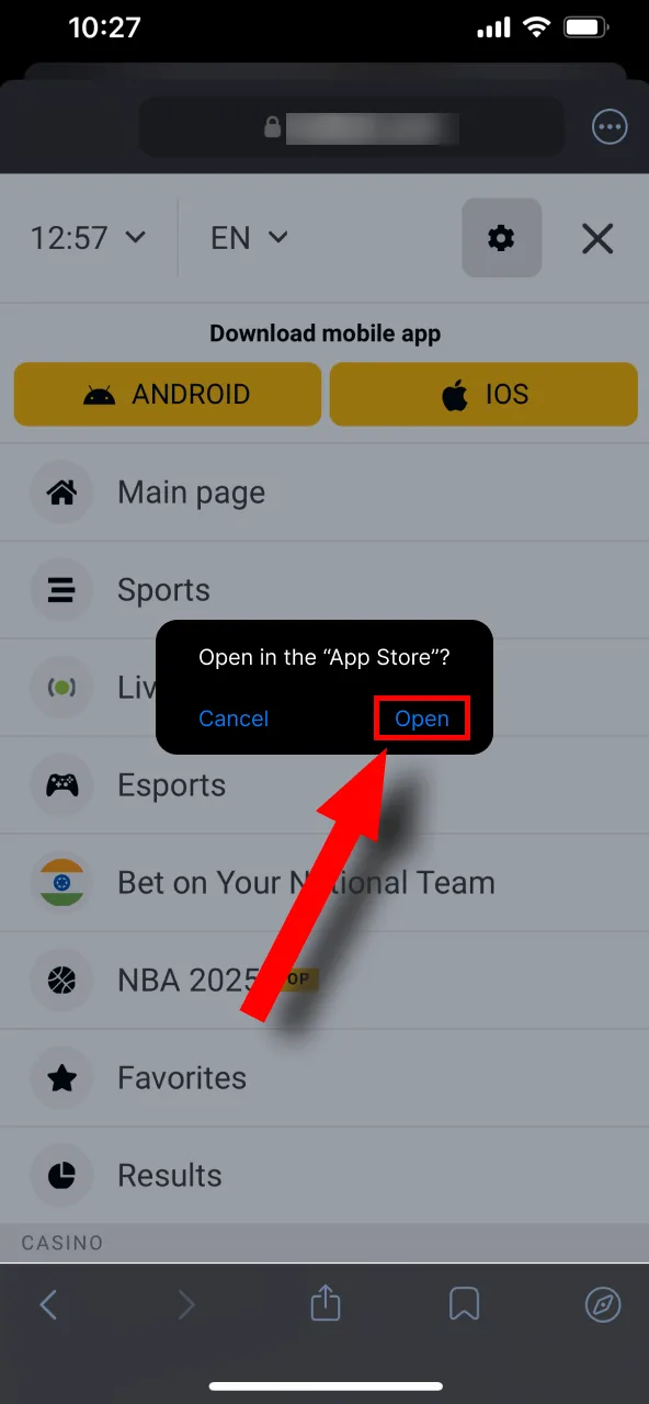 تصدیق پر کلک کریں تاکہ App Store پر Melbet ایپ پیج پر جاری رکھا جا سکے۔