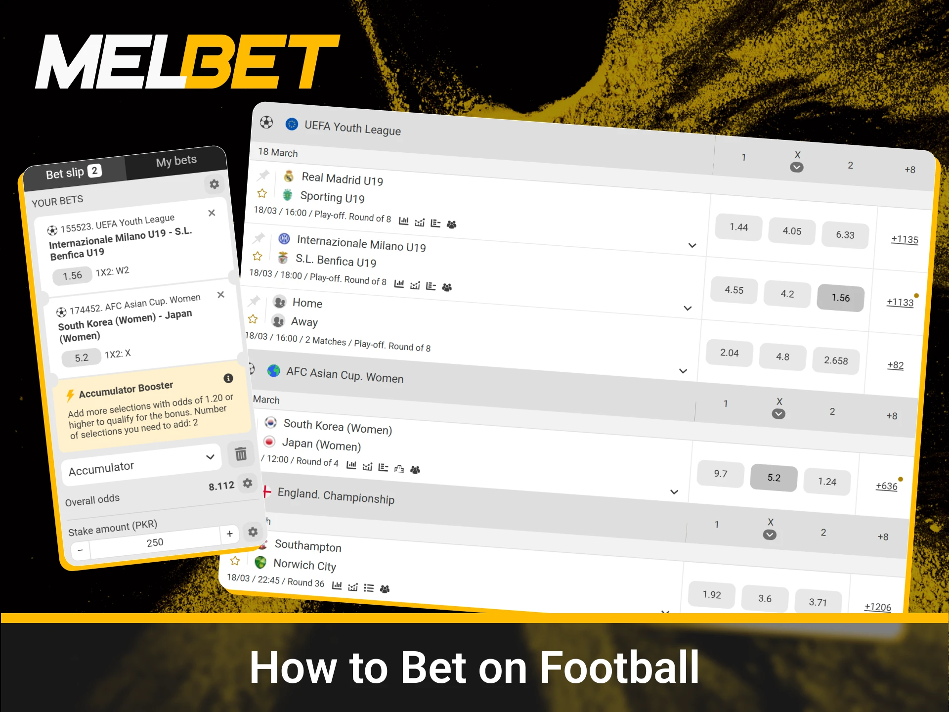 Quick guide to selecting matches and placing football bets on Melbet.