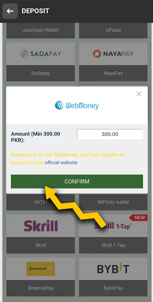 Top up your account on Melbet website.