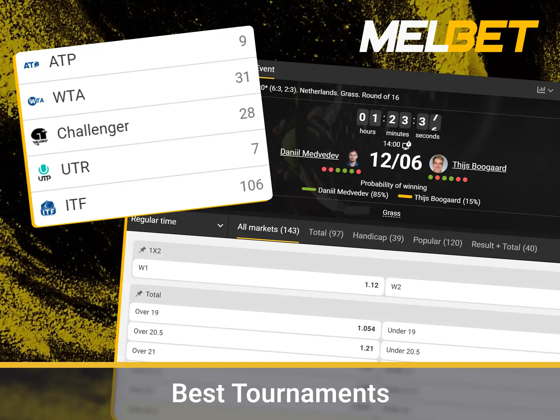 Find the best tennis tournaments to bet on via the official Melbet website.