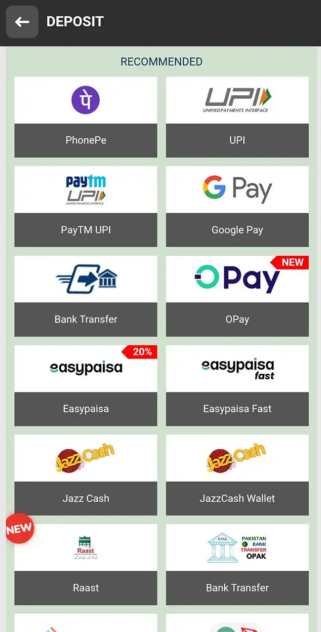 Add PKR to your balance using local mobile wallets.